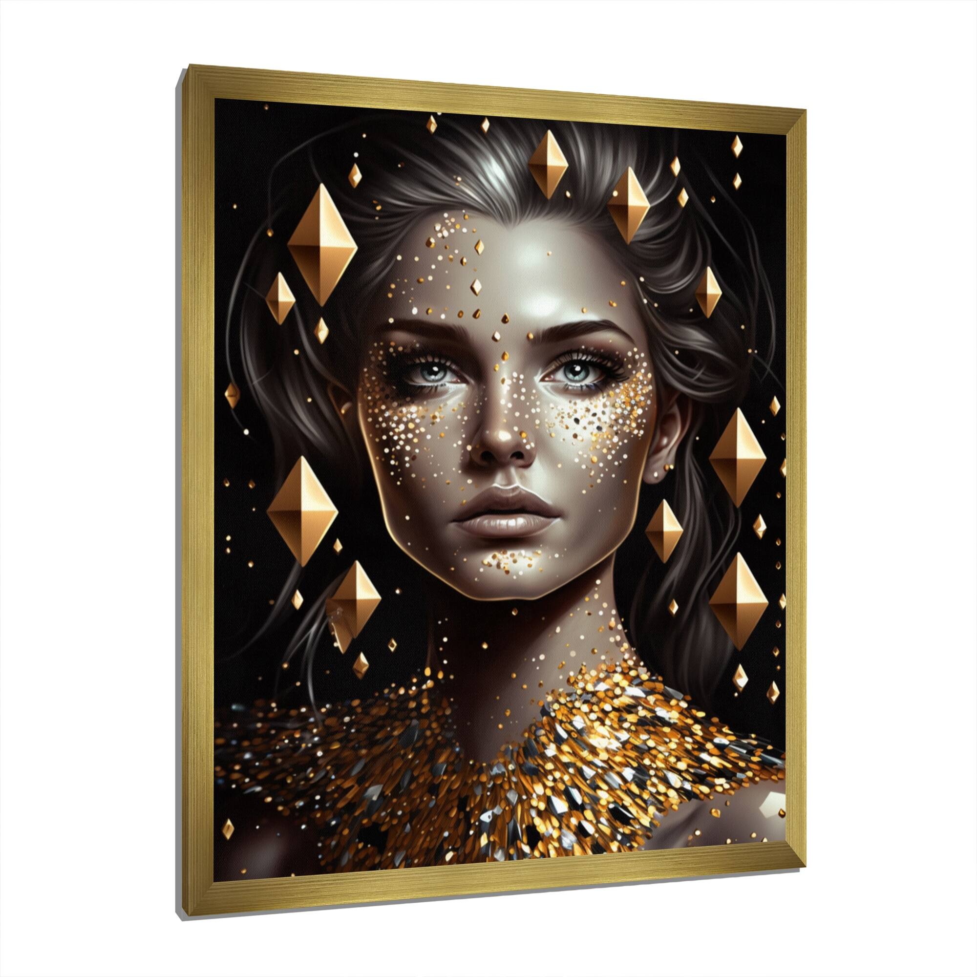 Designart "Radiating Golden Woman Ii" Modern Woman Framed Canvas Wall